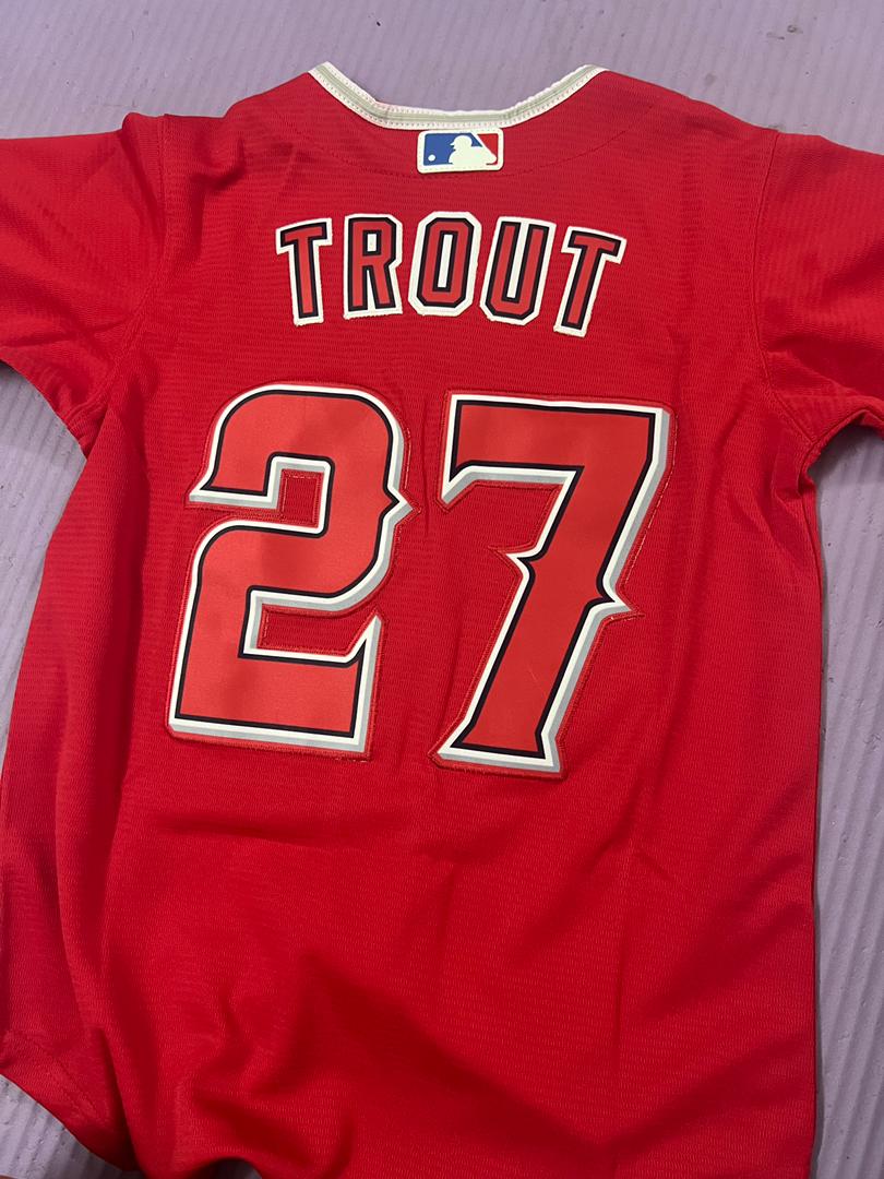 Mike Trout #27 Los Angeles Angels Red Team Logo 2020 Alternate Jersey photo review